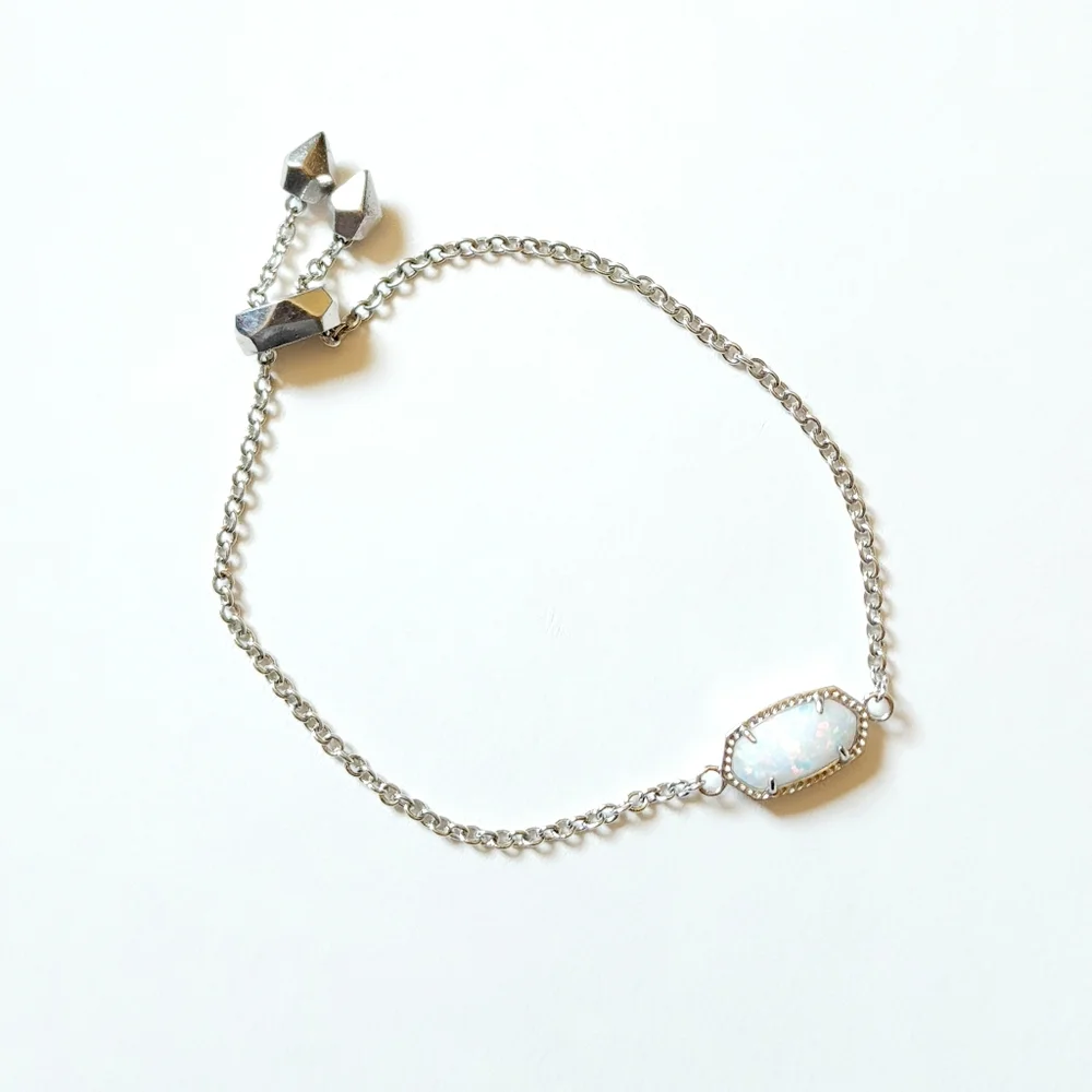 SOLD Kendra Scott Elaina Silver Adjustable Chain Bracelet Opal - Picture 2 of 8